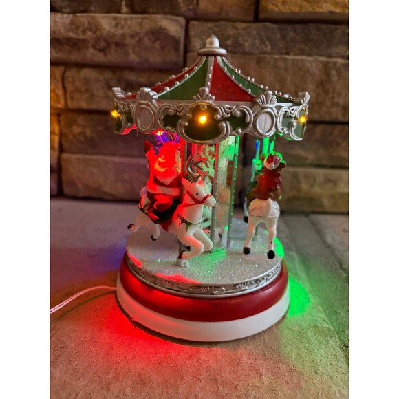 Holiday Time Animated Christmas Village Musical Carousel Santa Snowman Reindeer - Picture 3 of 8